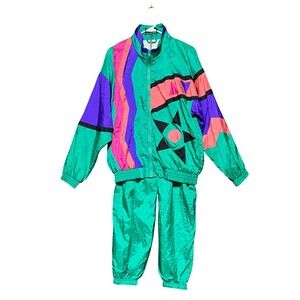 Vintage Olympic Exposure Women's 80s Tracksuit Set M Geometric Jacket‎ Pants